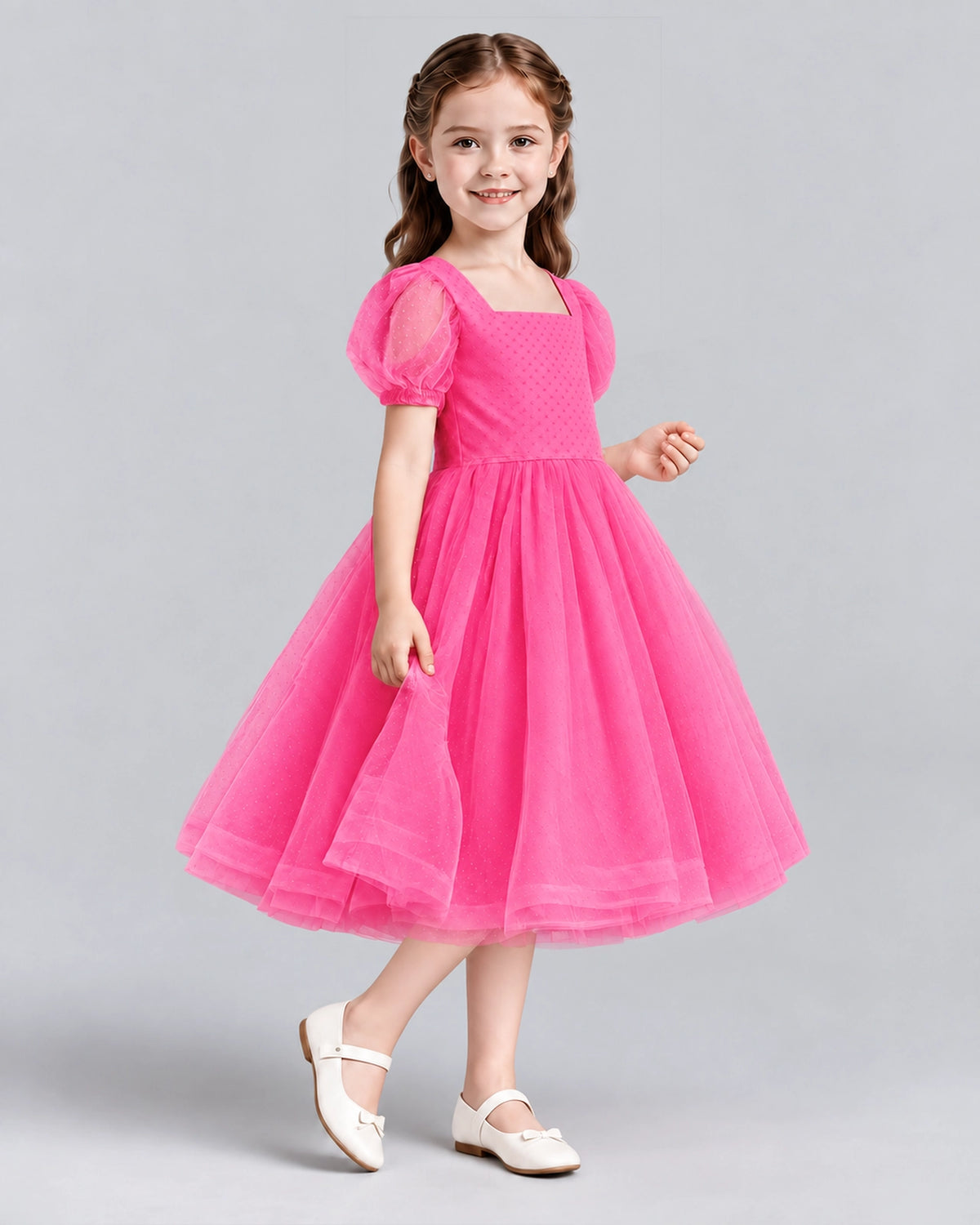 Hot Pink A-line Girls Formal Dresses Side