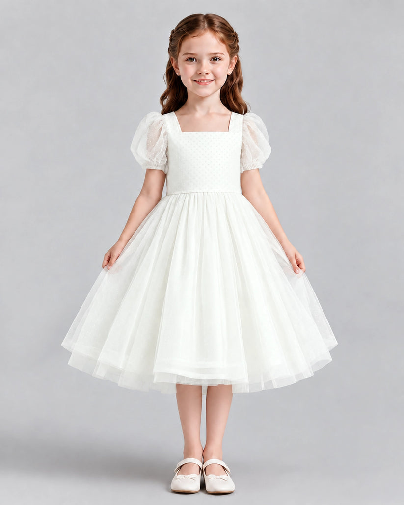 Ivory A-line Girls Formal Dresses Front