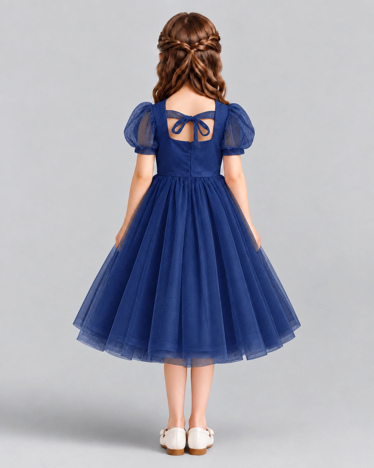Navy Blue A-line Girls Formal Dresses Back