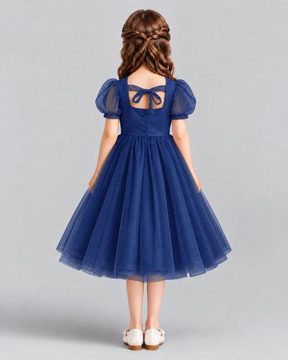 Navy Blue A-line Girls Formal Dresses Back