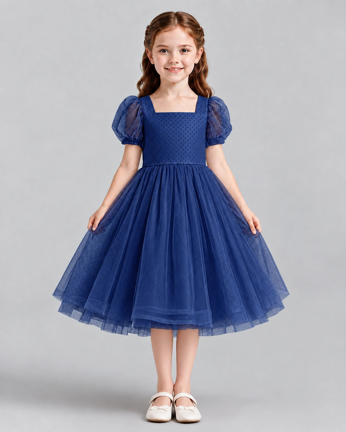 Navy Blue A-line Girls Formal Dresses Front