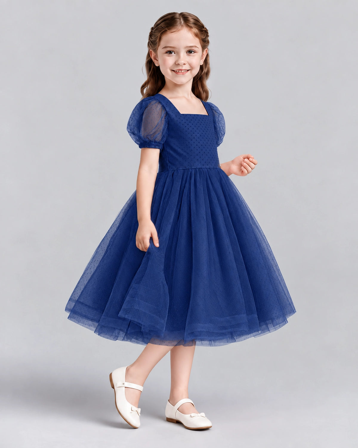 Navy Blue A-line Girls Formal Dresses Side