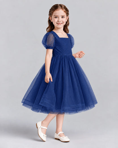 Navy Blue A-line Girls Formal Dresses Side