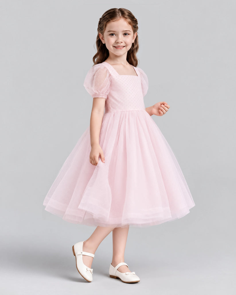 Pink A-line Girls Formal Dresses Side