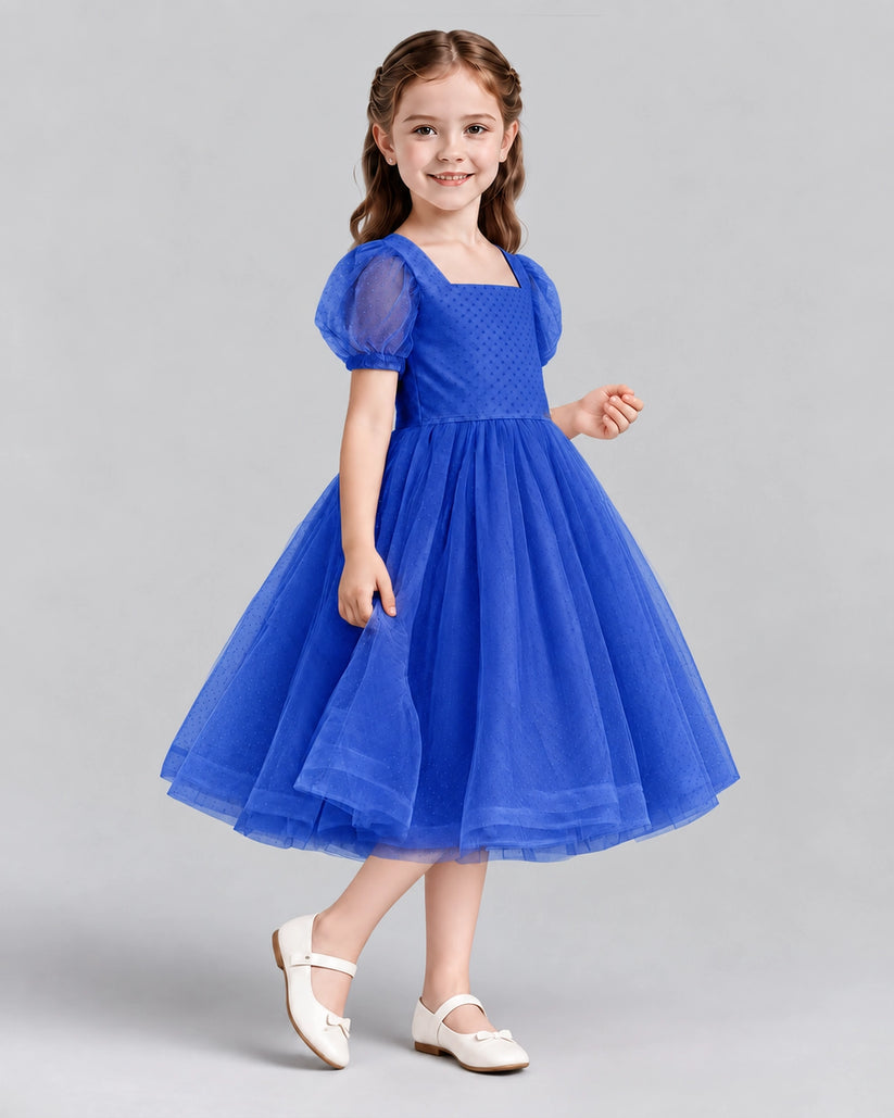 Royal Blue A-line Girls Formal Dresses Side