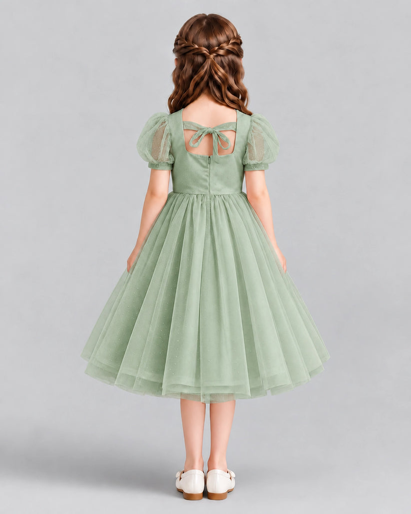 Sage Green A-line Girls Formal Dresses Back