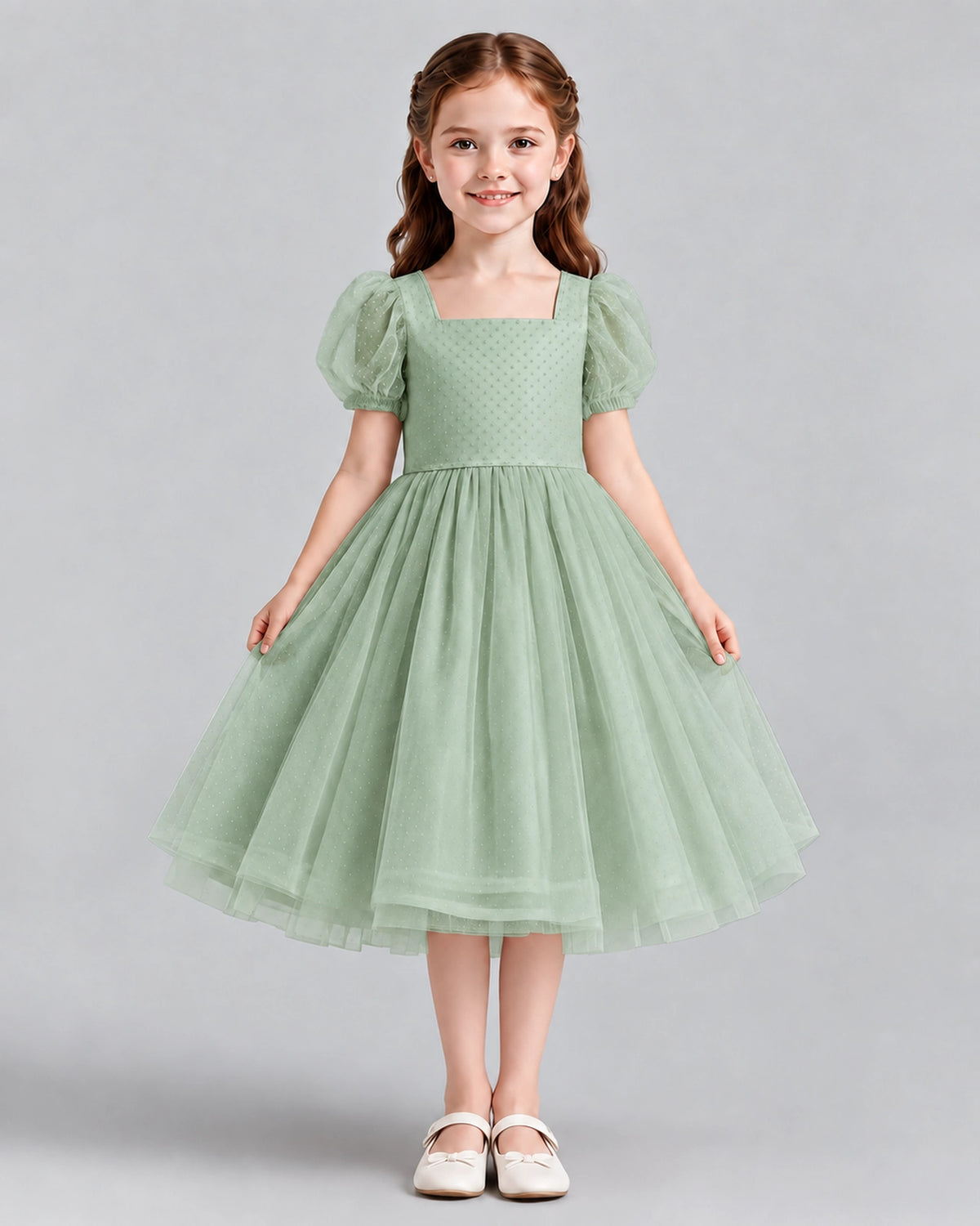Sage Green A-line Girls Formal Dresses Front