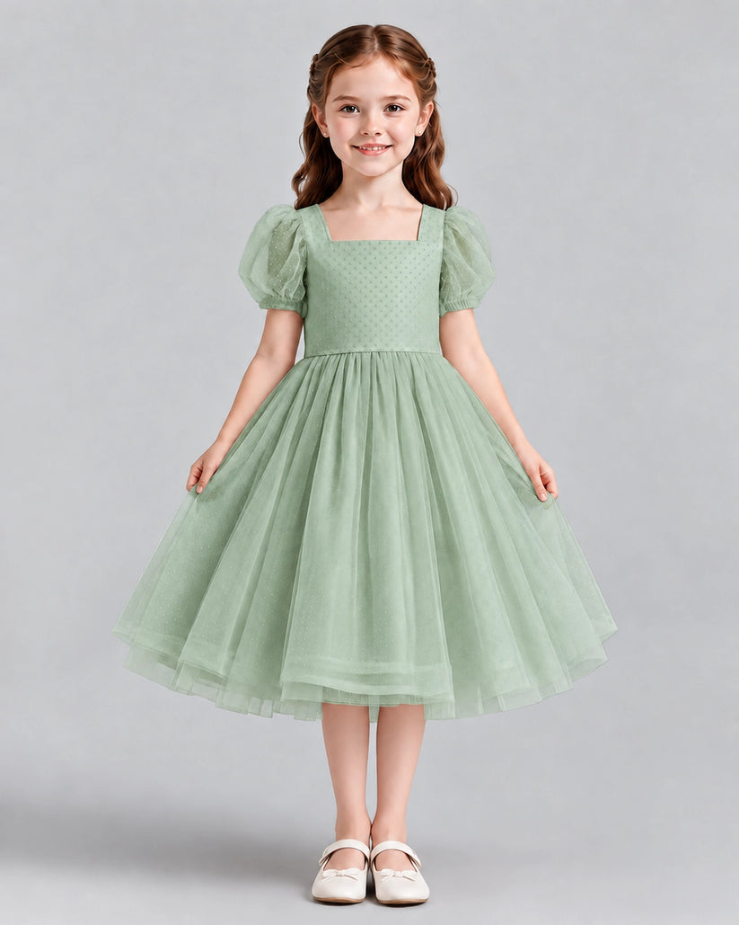 Sage Green A-line Girls Formal Dresses Front