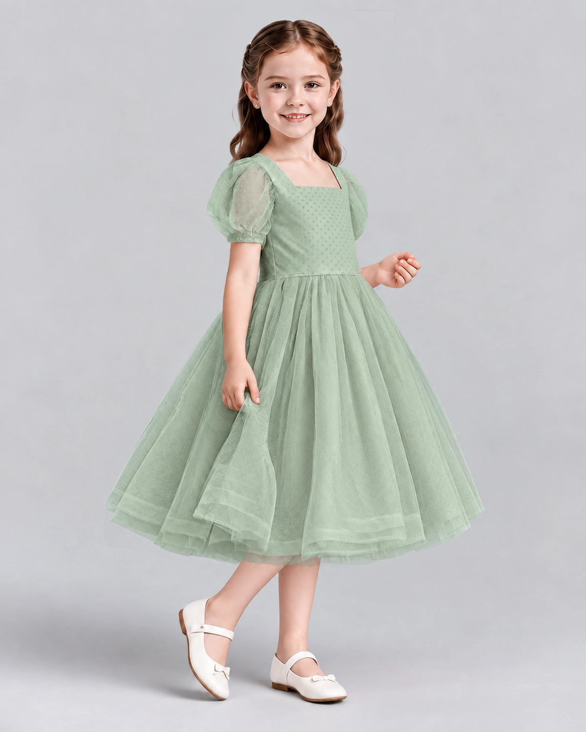Sage Green A-line Girls Formal Dresses Side