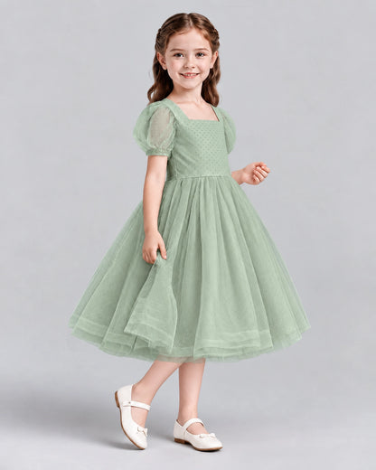 Sage Green A-line Girls Formal Dresses Side