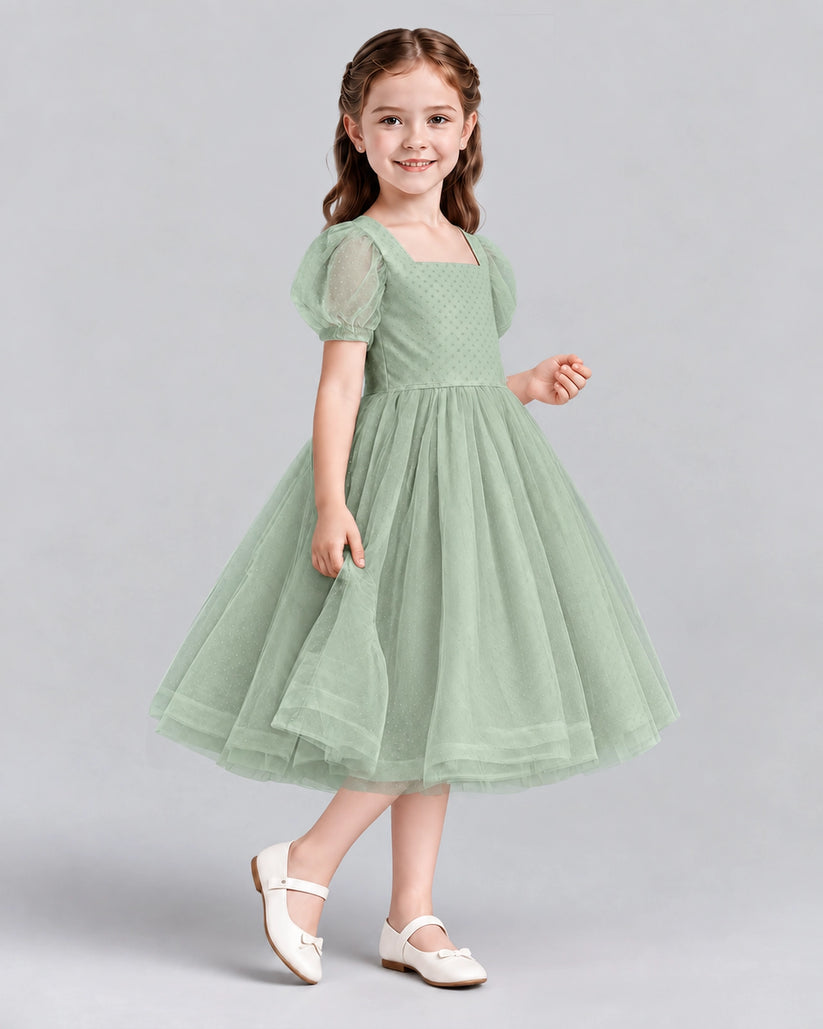 Sage Green A-line Girls Formal Dresses Side