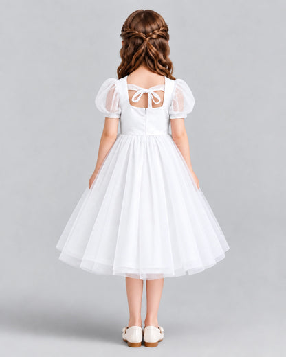 White A-line Girls Formal Dresses Back