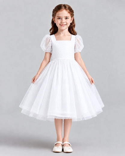 White A-line Girls Formal Dresses Front