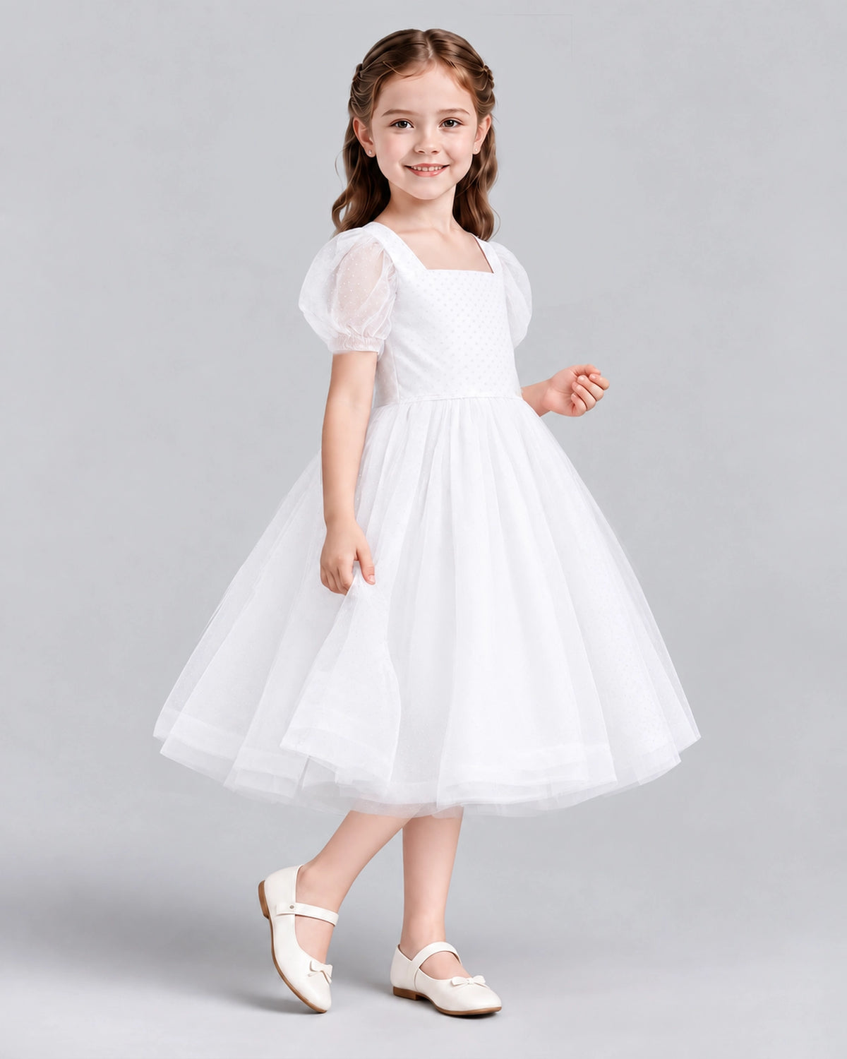 White A-line Girls Formal Dresses Side