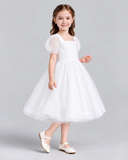 White A-line Girls Formal Dresses Side