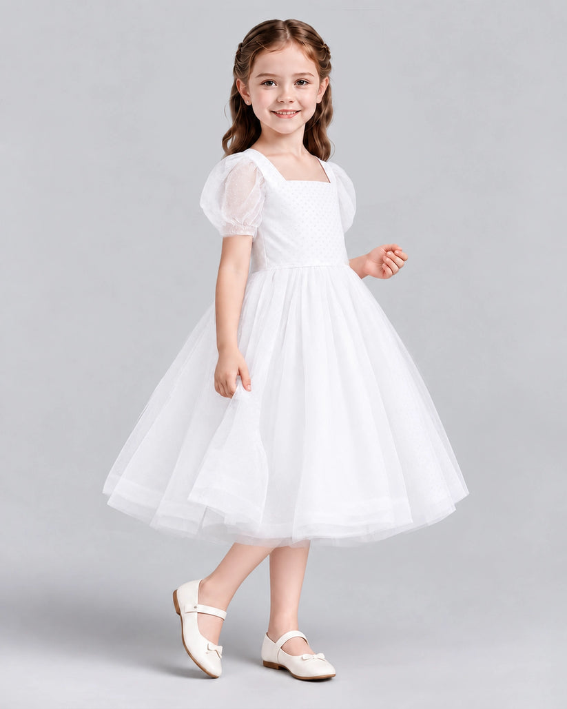 White A-line Girls Formal Dresses Side
