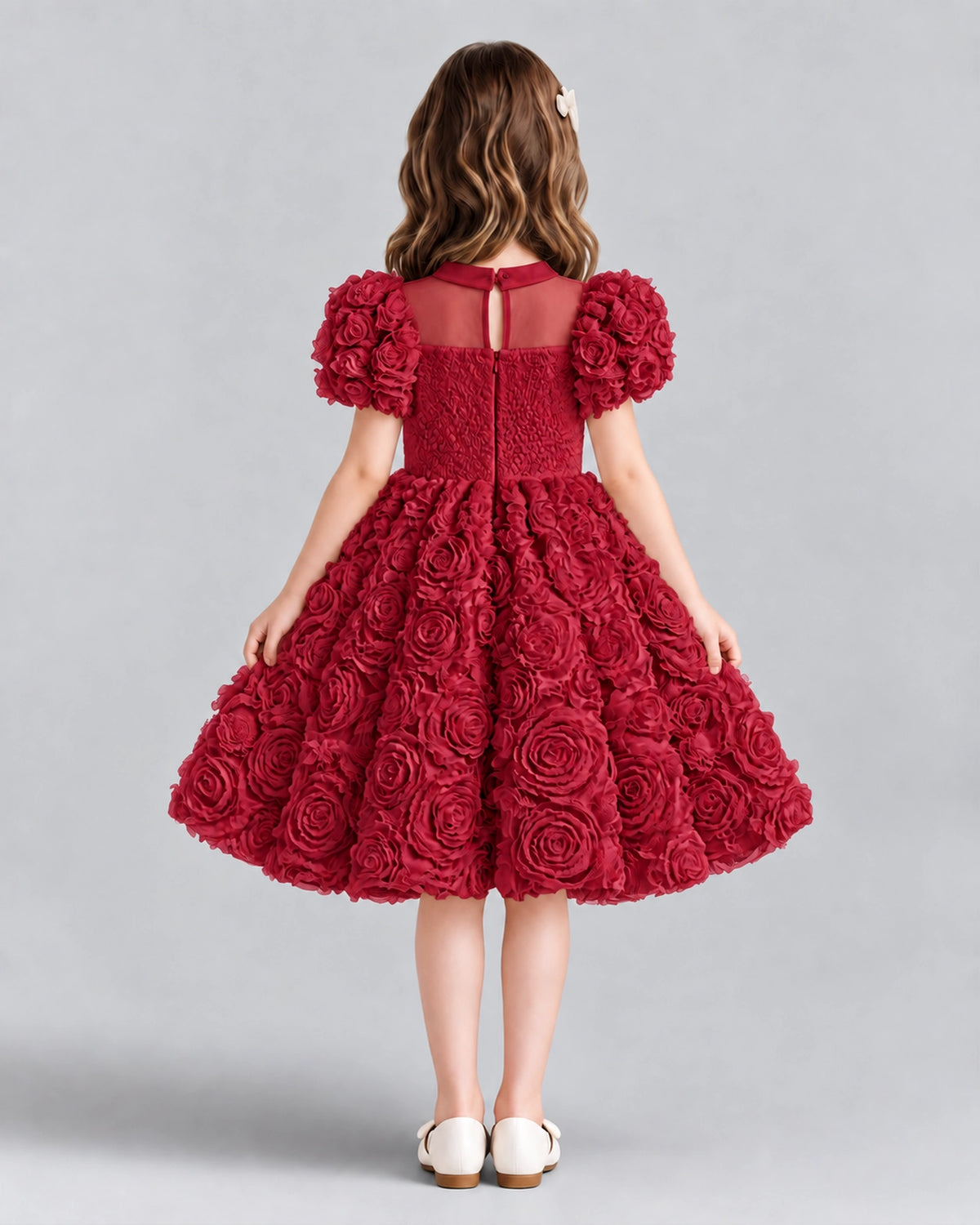 Burgundy Ball Gown Girls Formal Dresses Back