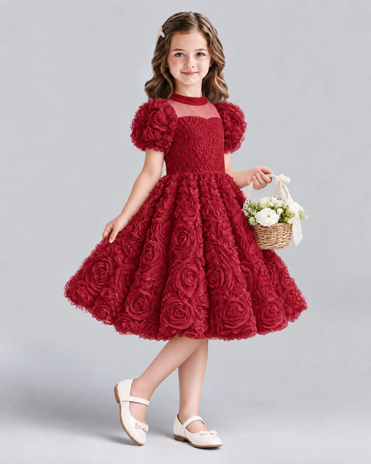 Burgundy Ball Gown Girls Formal Dresses Side