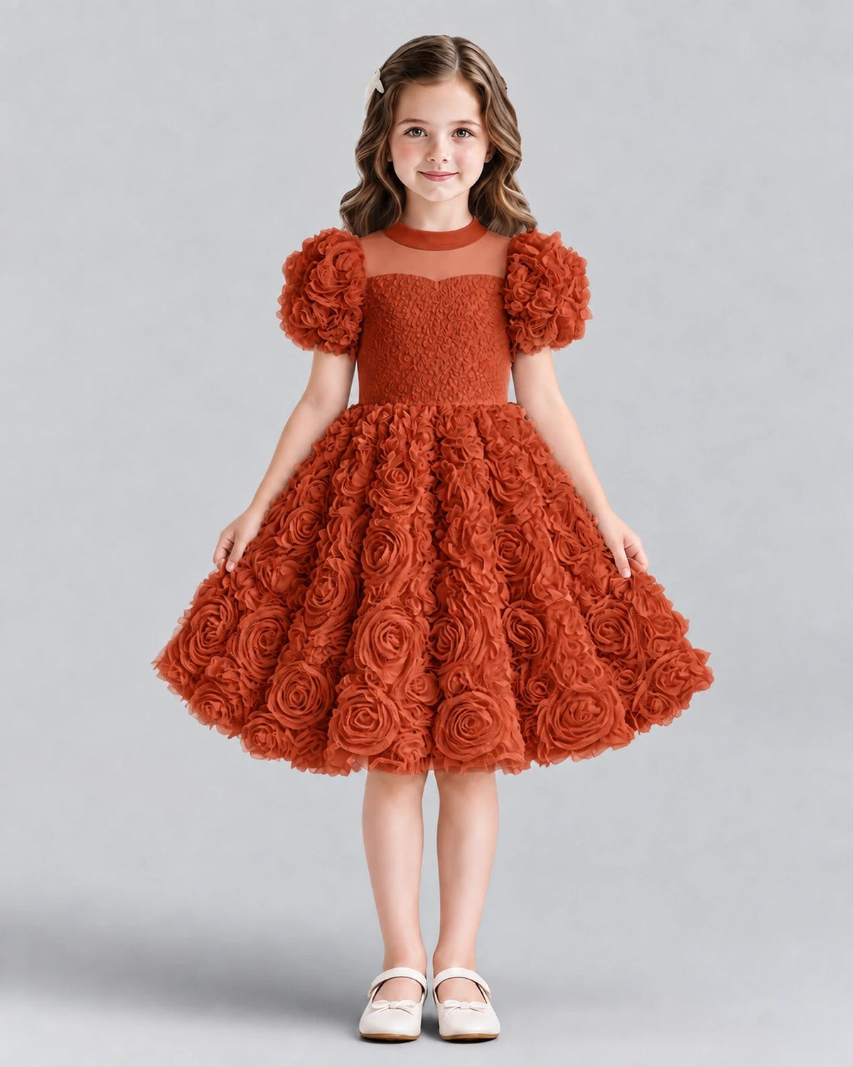 Burnt Orange Ball Gown Girls Formal Dresses Front