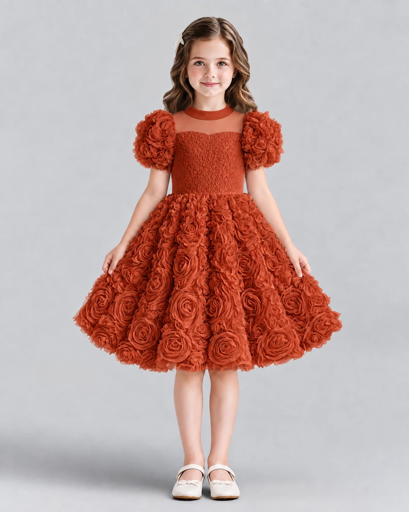 Burnt Orange Ball Gown Girls Formal Dresses Front