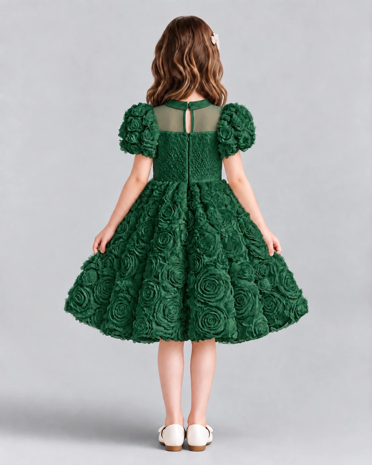 Dark Green Ball Gown Girls Formal Dresses Back