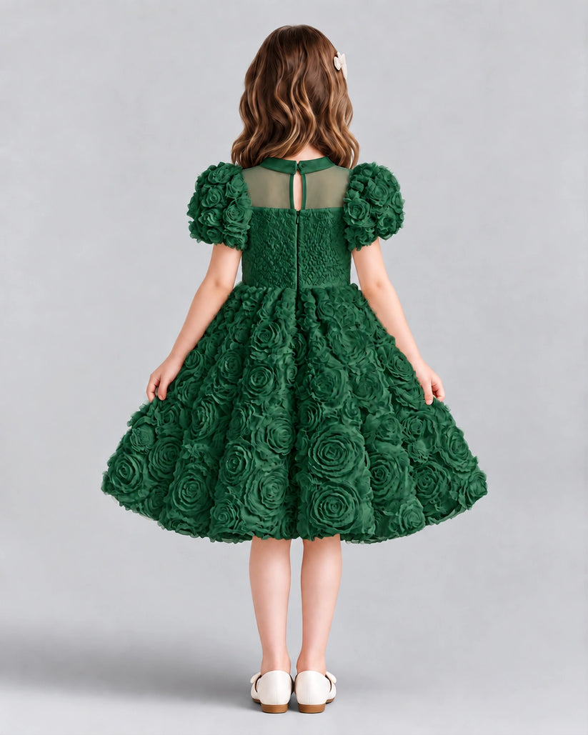 Dark Green Ball Gown Girls Formal Dresses Back