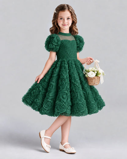 Dark Green Ball Gown Girls Formal Dresses Side