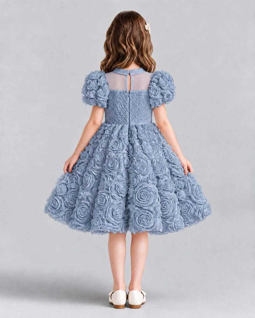 Dusty Blue Ball Gown Girls Formal Dresses Back