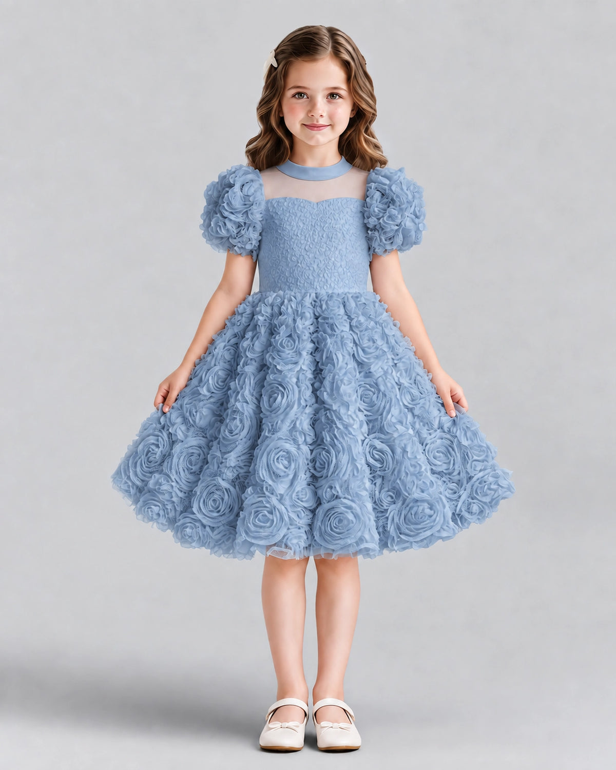Dusty Blue Ball Gown Girls Formal Dresses Front