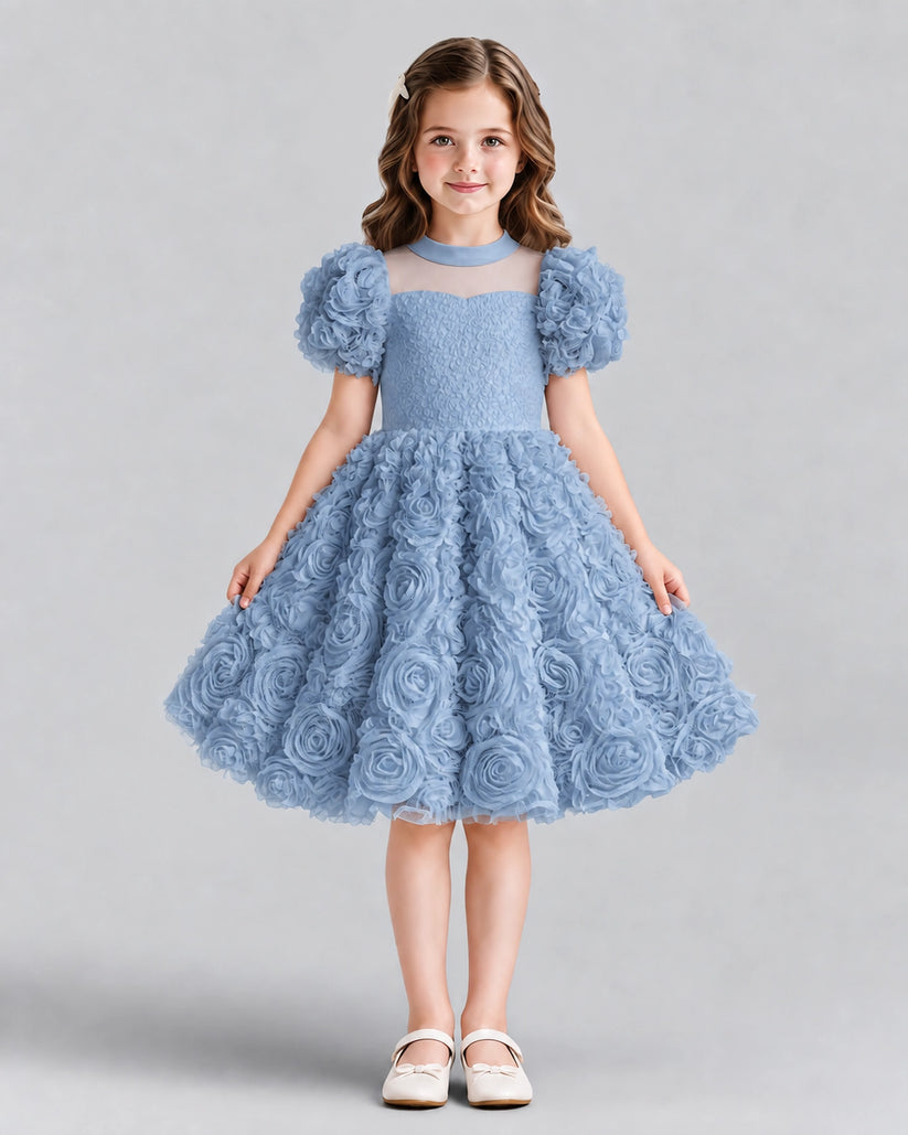Dusty Blue Ball Gown Girls Formal Dresses Front