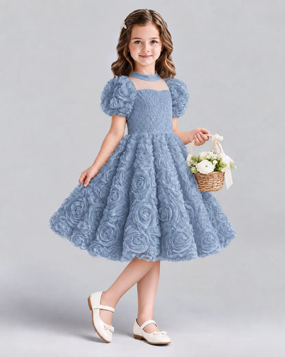 Dusty Blue Ball Gown Girls Formal Dresses Side