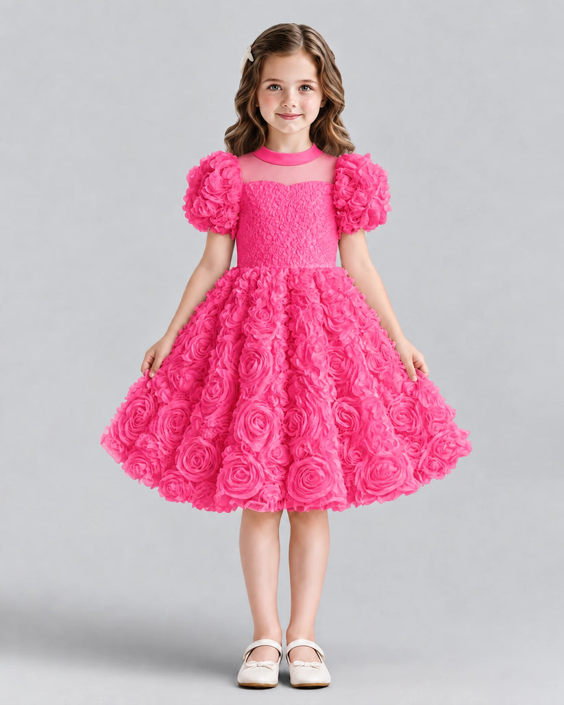 Hot Pink Ball Gown Girls Formal Dresses Front
