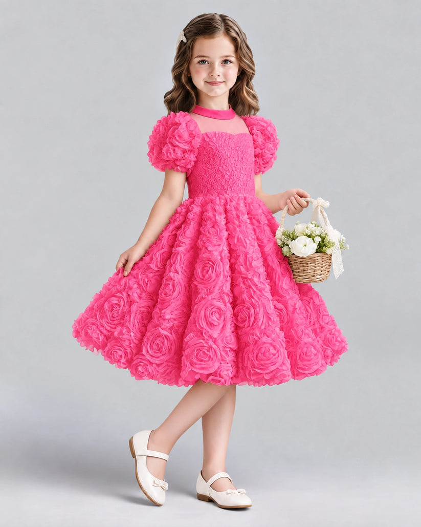Hot Pink Ball Gown Girls Formal Dresses Side