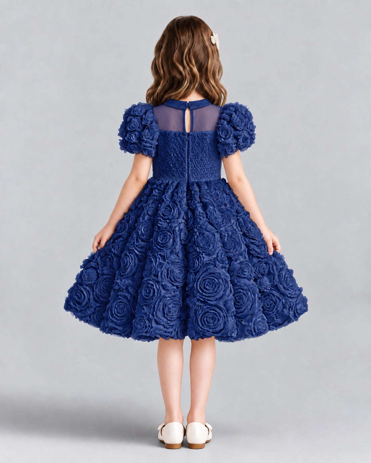 Navy Blue Ball Gown Girls Formal Dresses Back