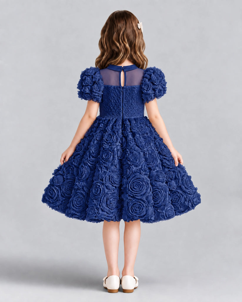 Navy Blue Ball Gown Girls Formal Dresses Back