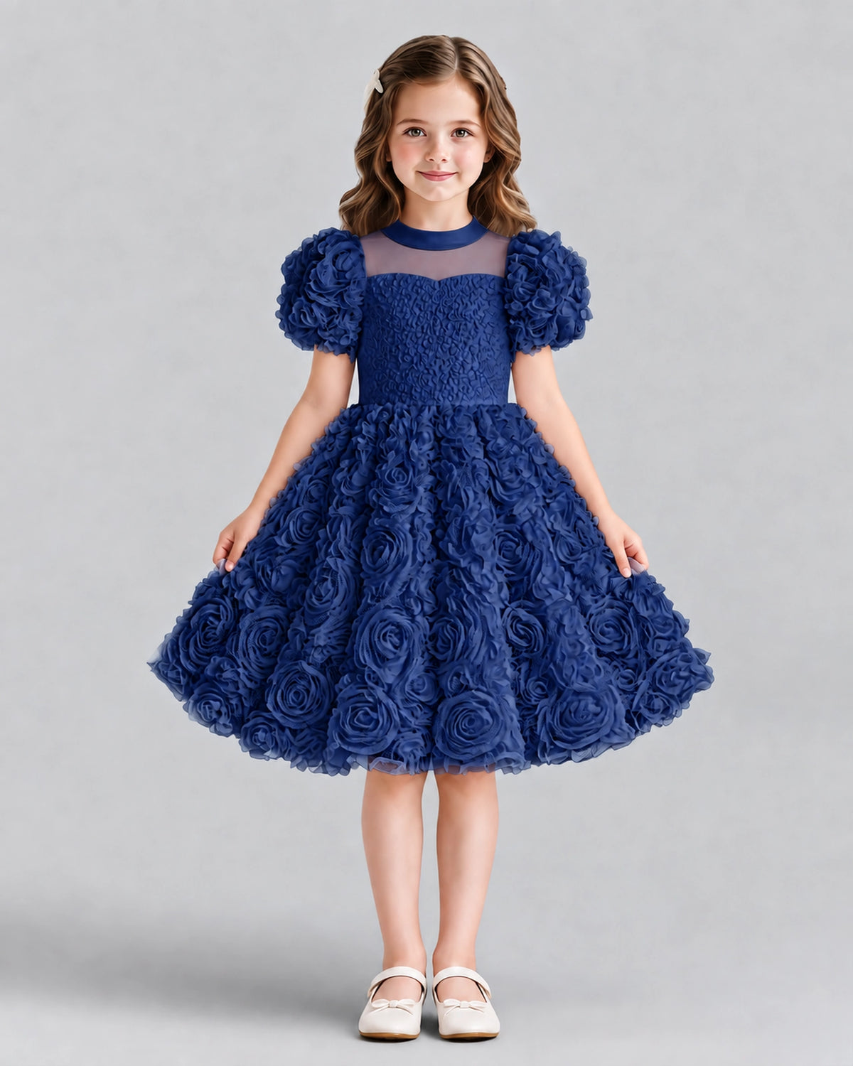 Navy Blue Ball Gown Girls Formal Dresses Front