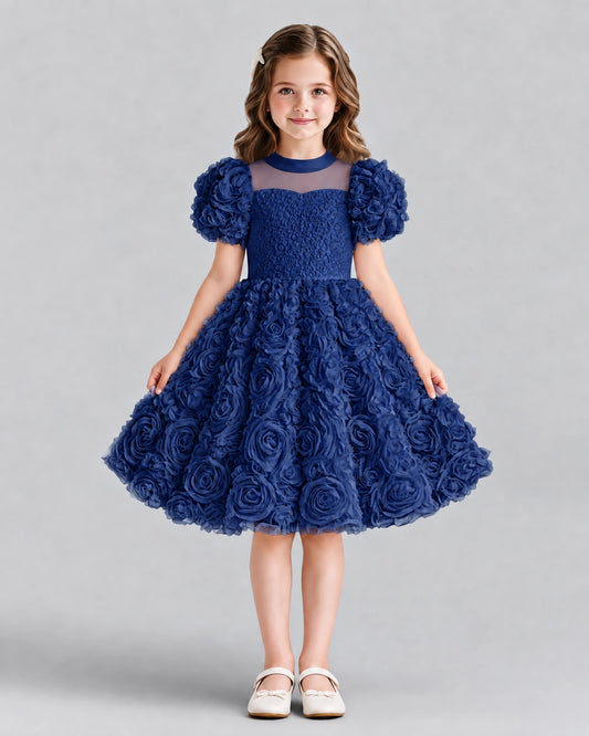 Navy Blue Ball Gown Girls Formal Dresses Front