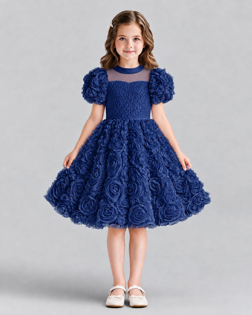 Navy Blue Ball Gown Girls Formal Dresses Front