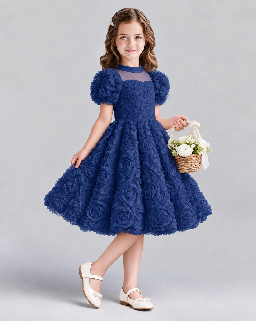 Navy Blue Ball Gown Girls Formal Dresses Side