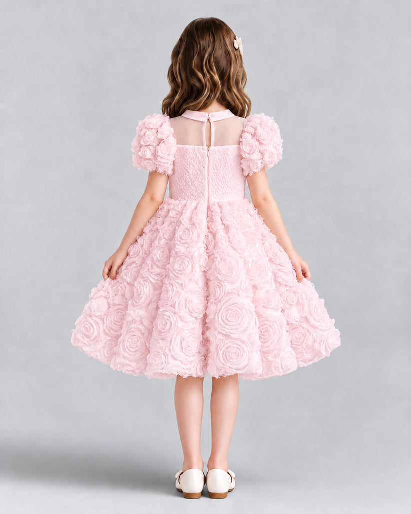 Pink Ball Gown Girls Formal Dresses Back