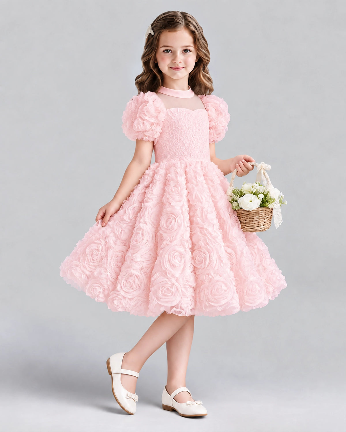 Pink Ball Gown Girls Formal Dresses Side