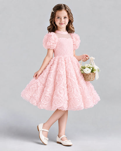 Pink Ball Gown Girls Formal Dresses Side
