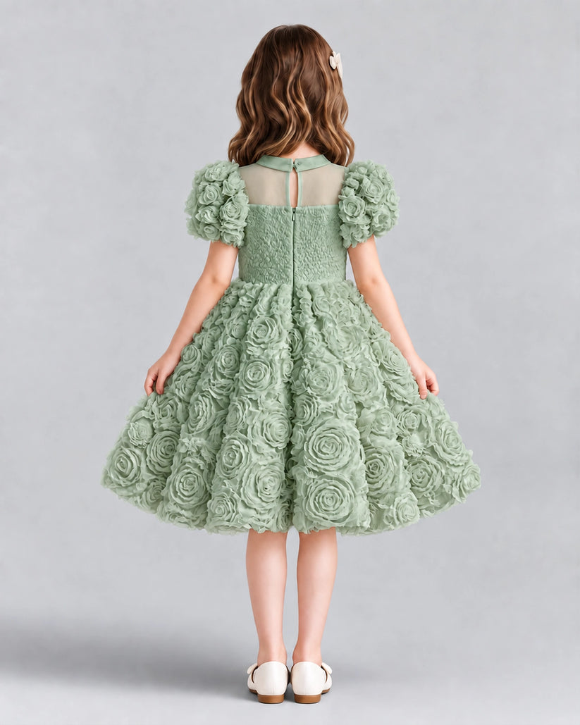 Sage Green Ball Gown Girls Formal Dresses Back