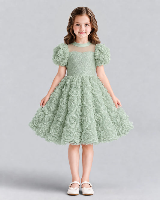 Sage Green Ball Gown Girls Formal Dresses Front