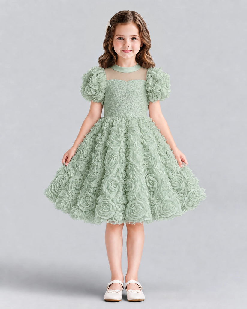 Sage Green Ball Gown Girls Formal Dresses Front