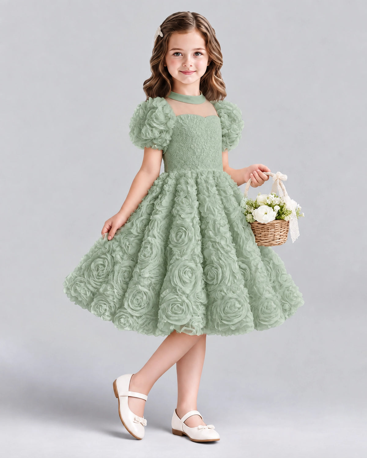 Sage Green Ball Gown Girls Formal Dresses Side