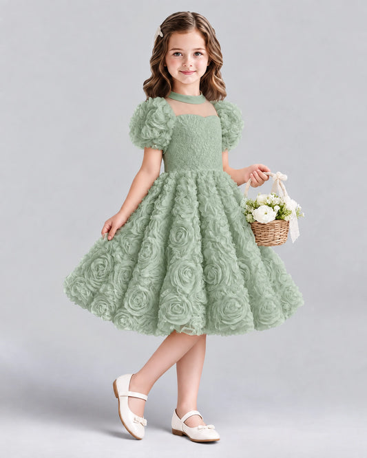 Sage Green Ball Gown Girls Formal Dresses Side