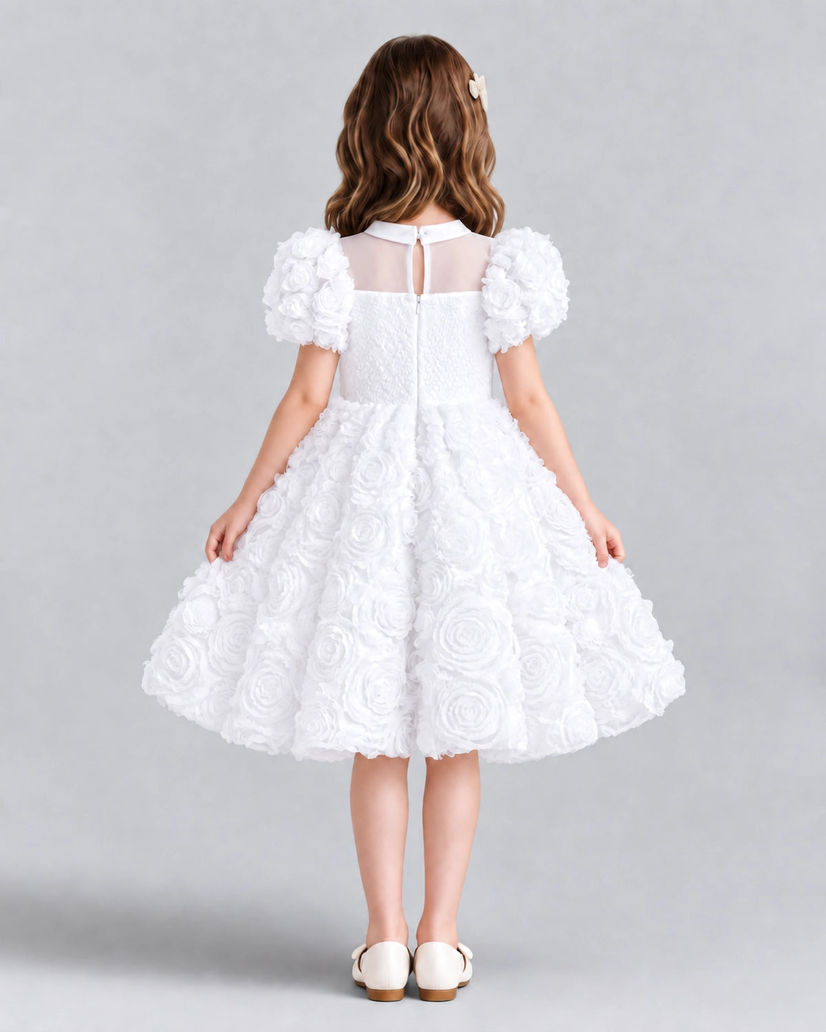 White Ball Gown Girls Formal Dresses Back