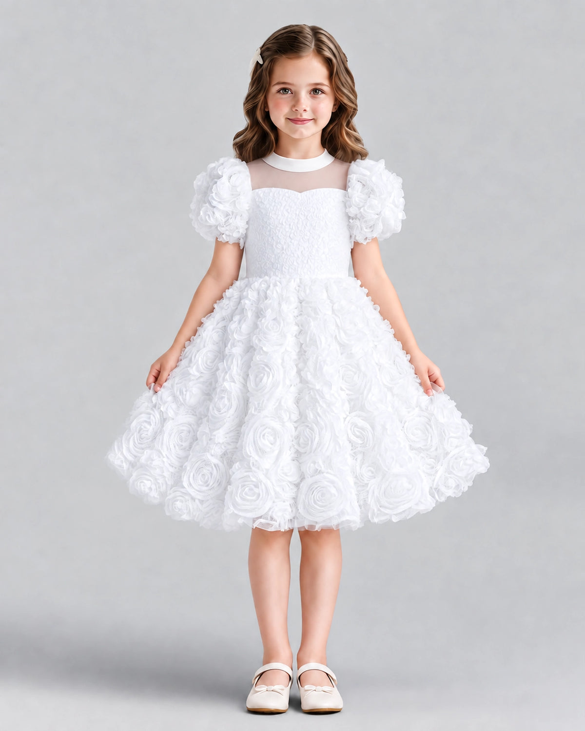 White Ball Gown Girls Formal Dresses Front