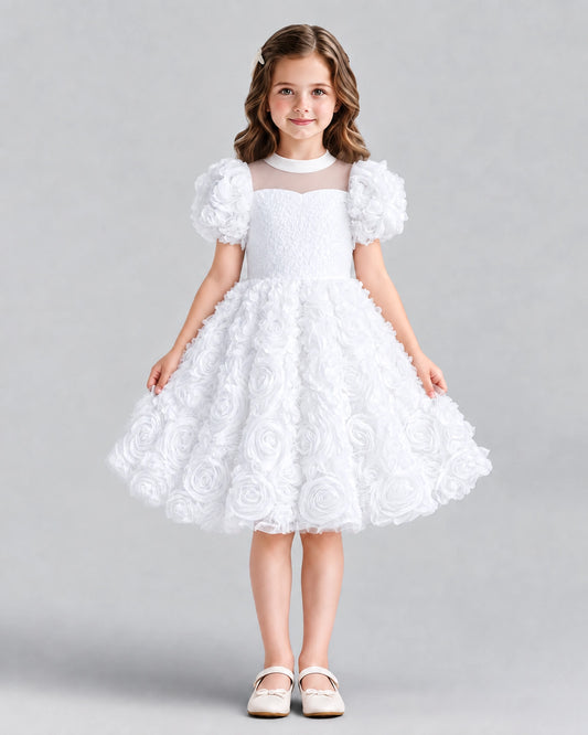 White Ball Gown Girls Formal Dresses Front